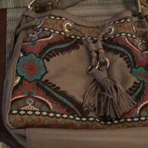 Isabella Fiore Boho Embroidered Leather Hobo Bag